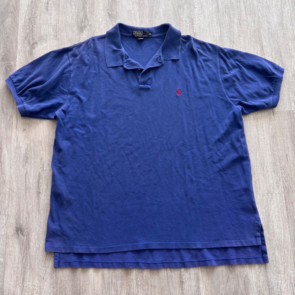 Vtg Polo Ralph Lauren Mens XXL Blue Short Sleeve Pique Polo Shirt Red Pony Logo